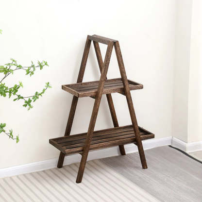 Brown A-Frame Wood Multi-Tier Crate Plant Stand — Off-White