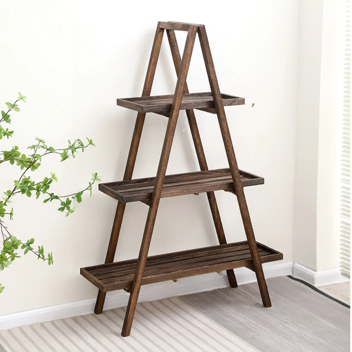 Brown A-Frame Wood Multi-Tier Crate Plant Stand — Brown