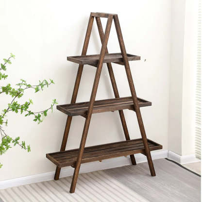 Brown A-Frame Wood Multi-Tier Crate Plant Stand — Brown