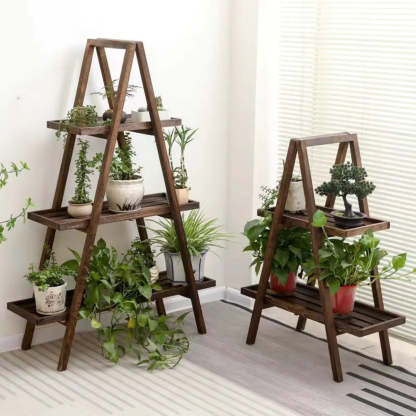 Brown A-Frame Wood Multi-Tier Crate Plant Stand — Off-White