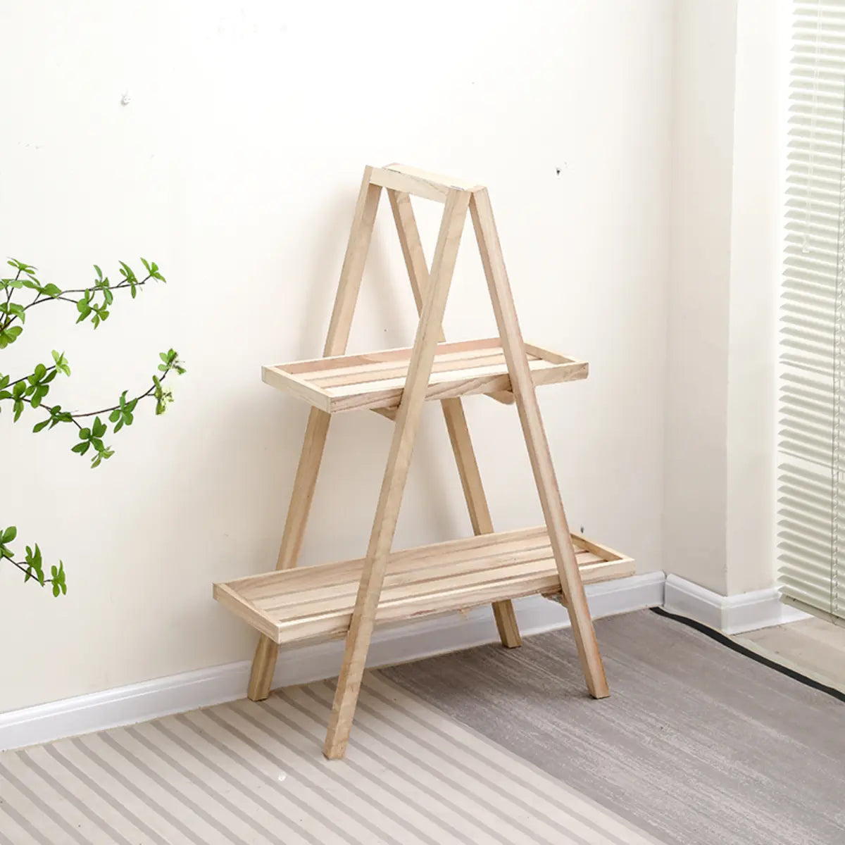 Brown A-Frame Wood Multi-Tier Crate Plant Stand