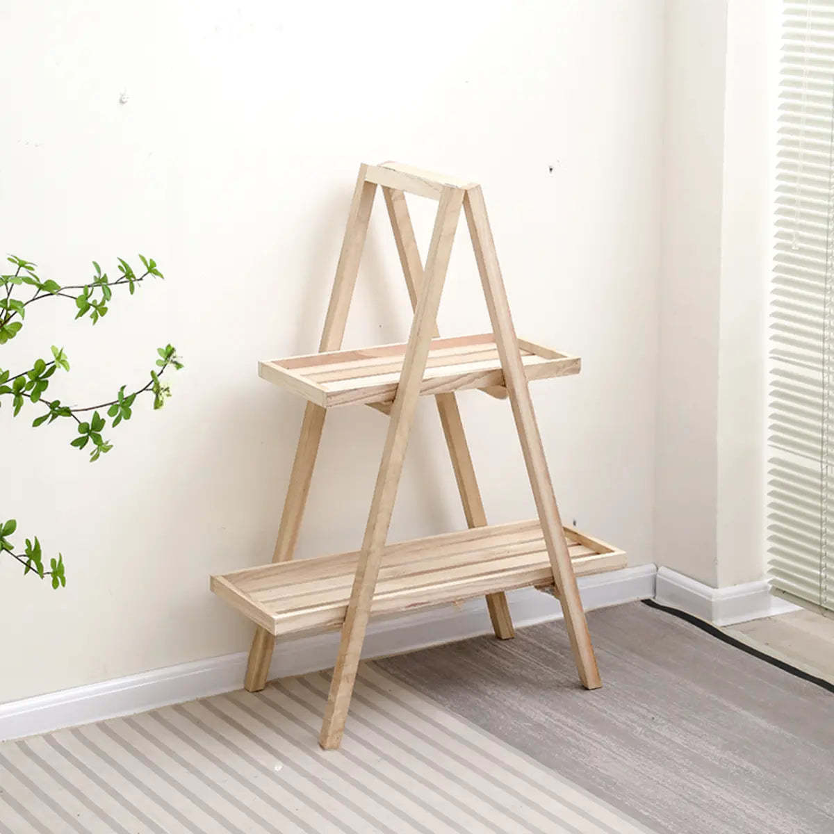 Brown A-Frame Wood Multi-Tier Crate Plant Stand