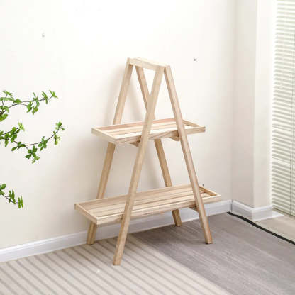 Brown A-Frame Wood Multi-Tier Crate Plant Stand