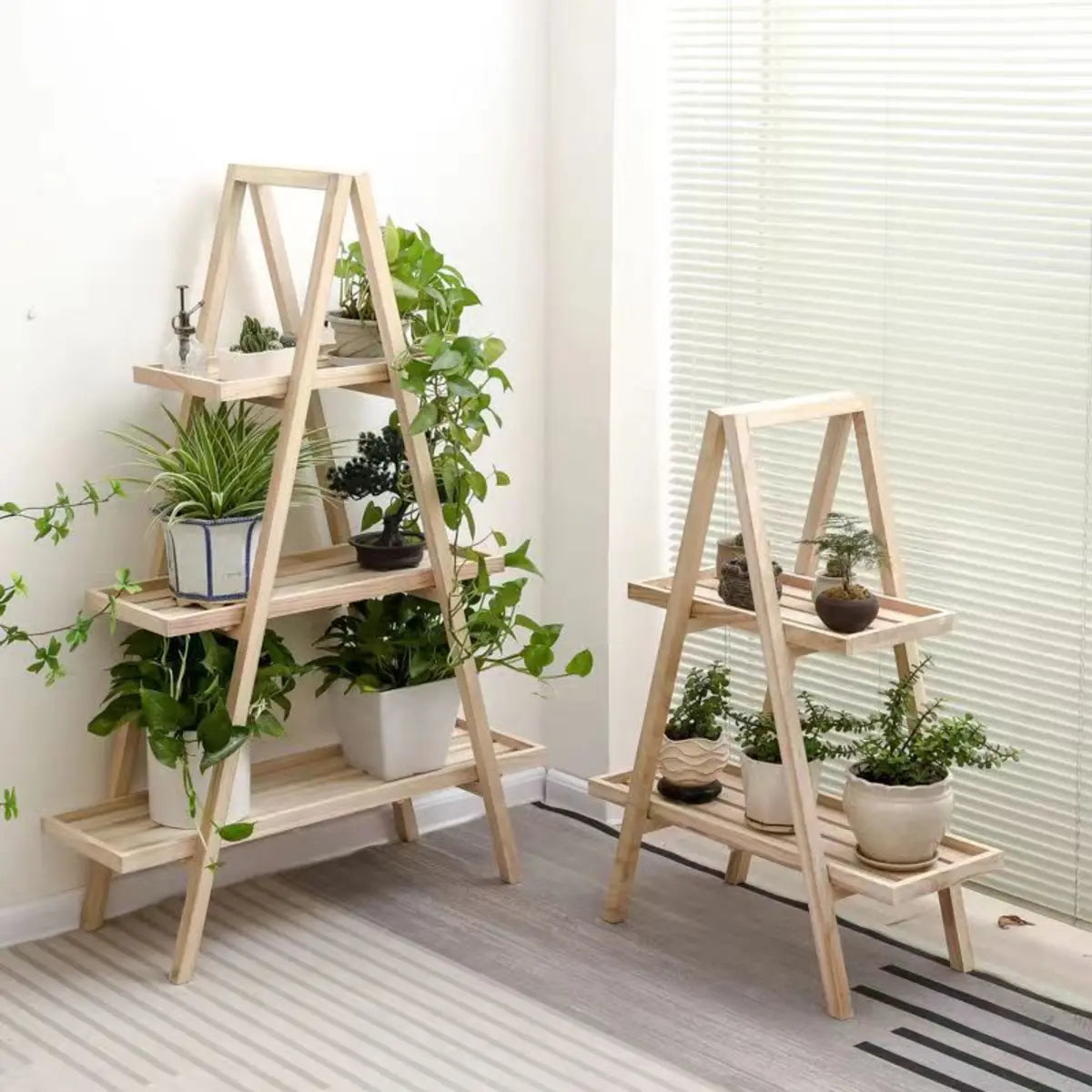 Brown A-Frame Wood Multi-Tier Crate Plant Stand