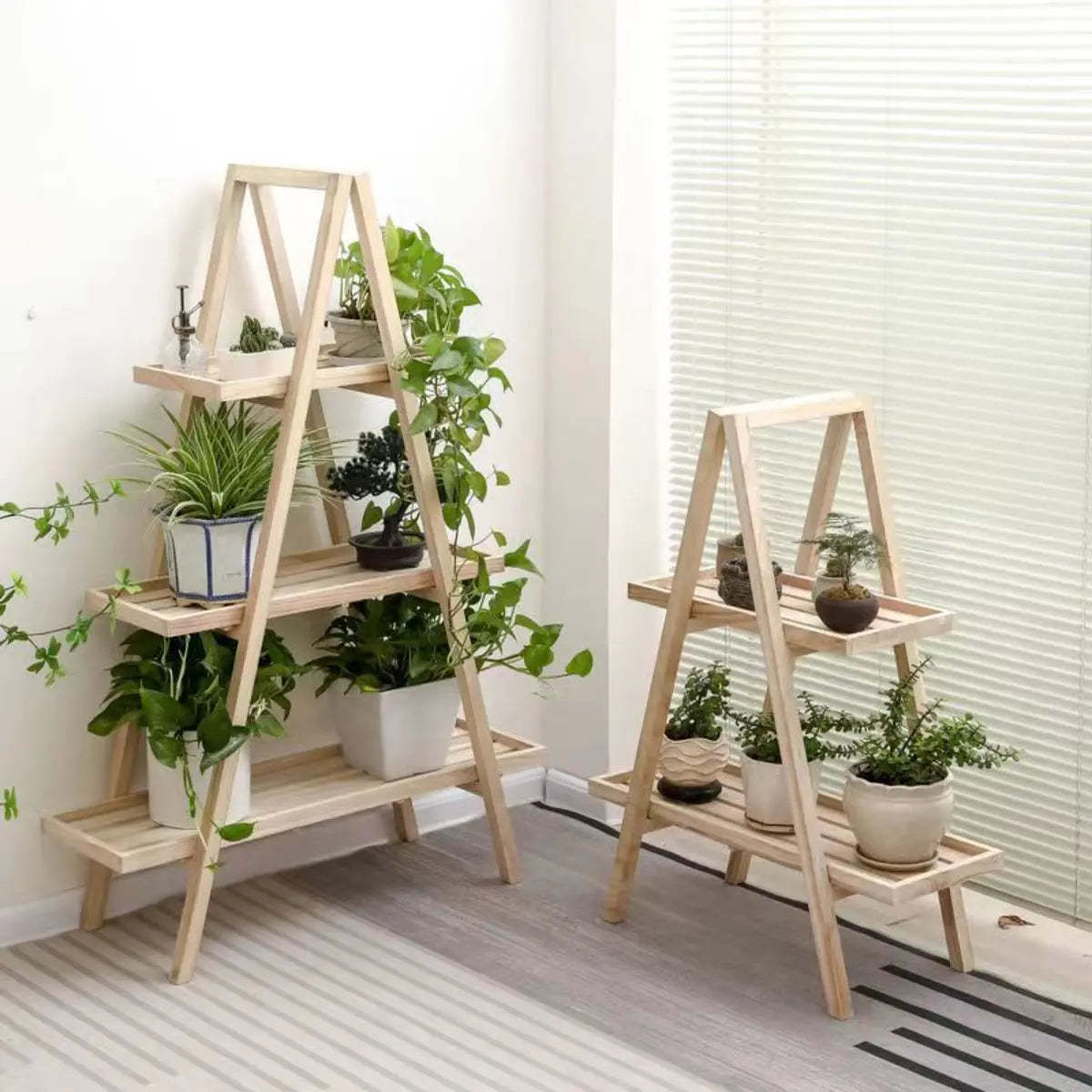 Brown A-Frame Wood Multi-Tier Crate Plant Stand