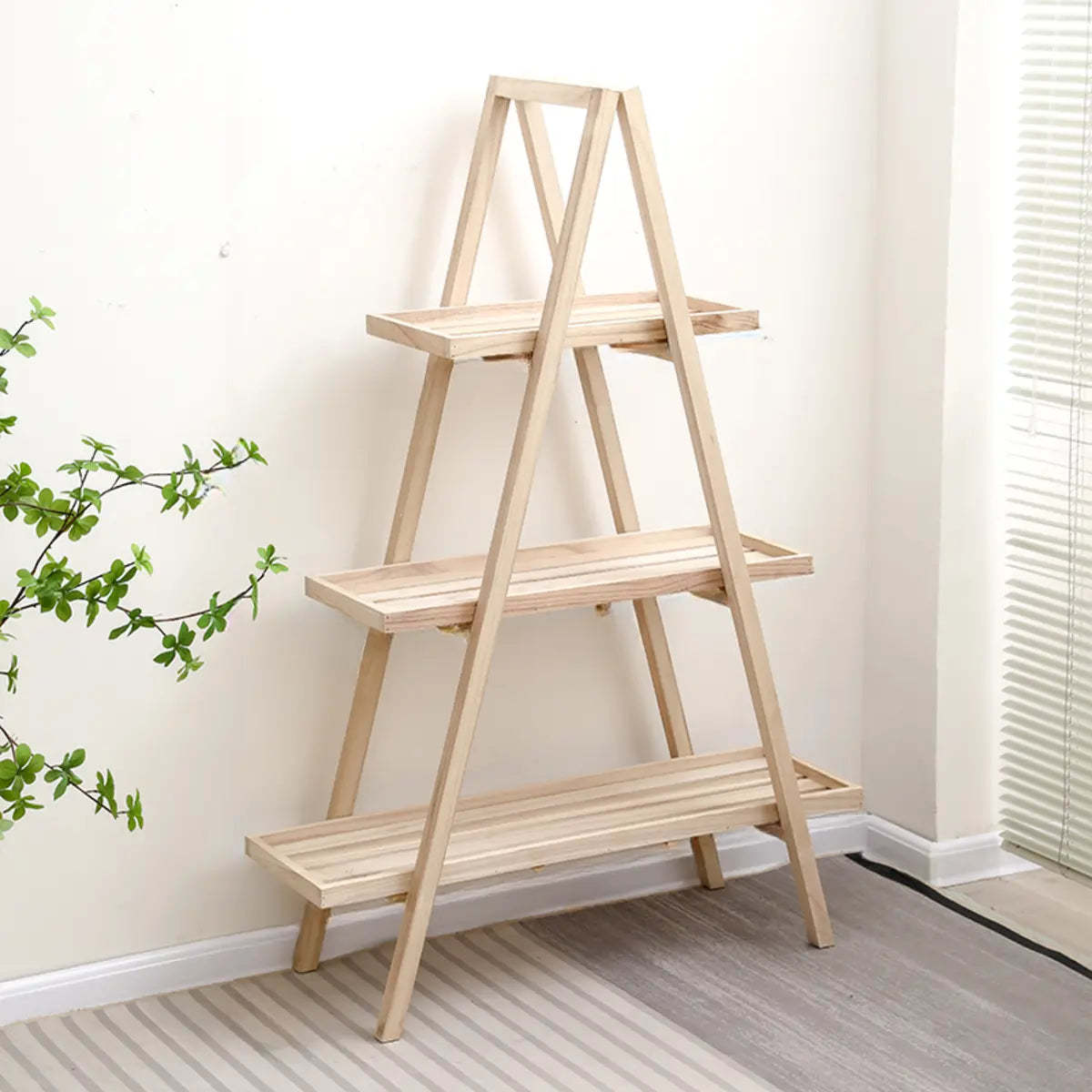 Brown A-Frame Wood Multi-Tier Crate Plant Stand