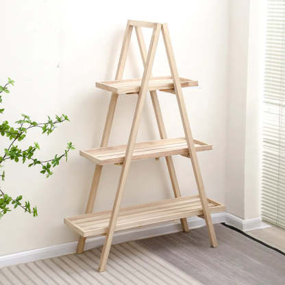 Brown A-Frame Wood Multi-Tier Crate Plant Stand