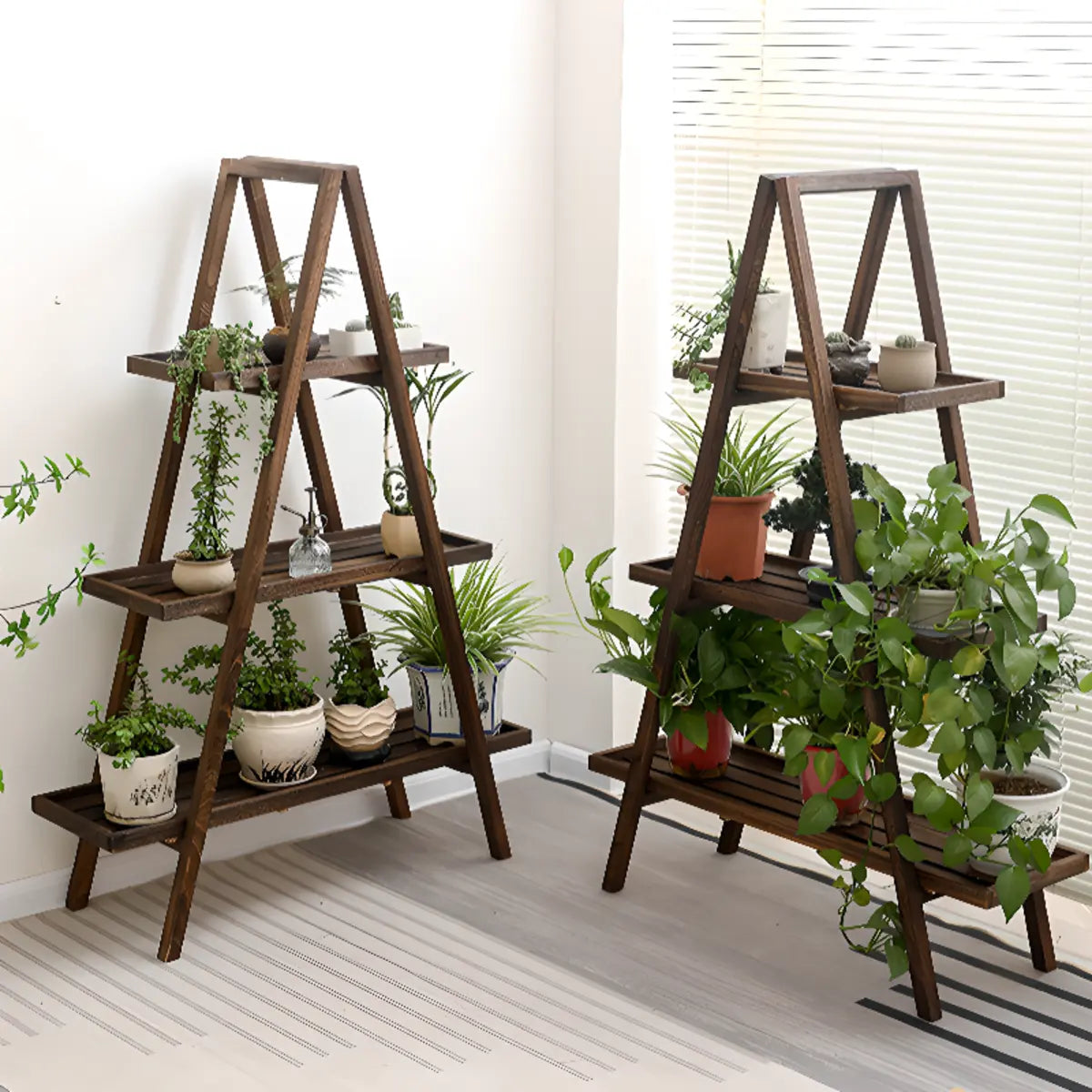 Brown A-Frame Wood Multi-Tier Crate Plant Stand
