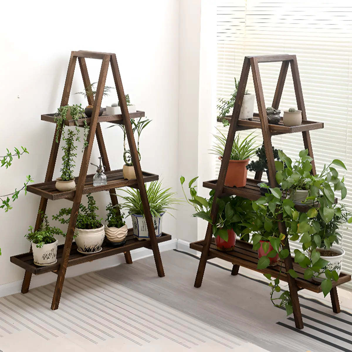 Brown A-Frame Wood Multi-Tier Crate Plant Stand