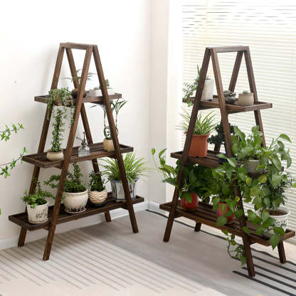 Brown A-Frame Wood Multi-Tier Crate Plant Stand