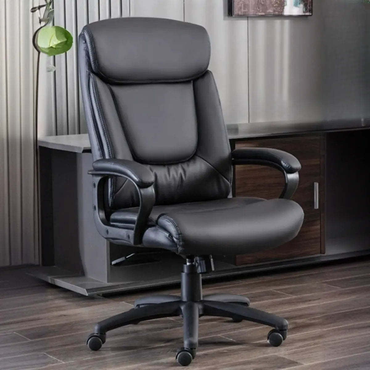 Simple Black Adjustable Ergonomic Leather Office Chair — Black