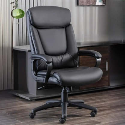 Simple Black Adjustable Ergonomic Leather Office Chair — Black