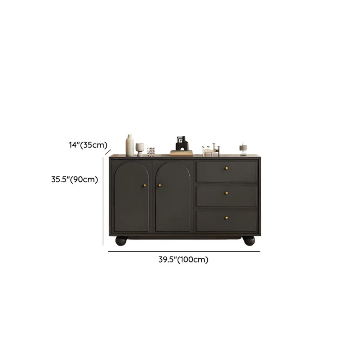 Simple Black Wood Drawer Shelf Buffet