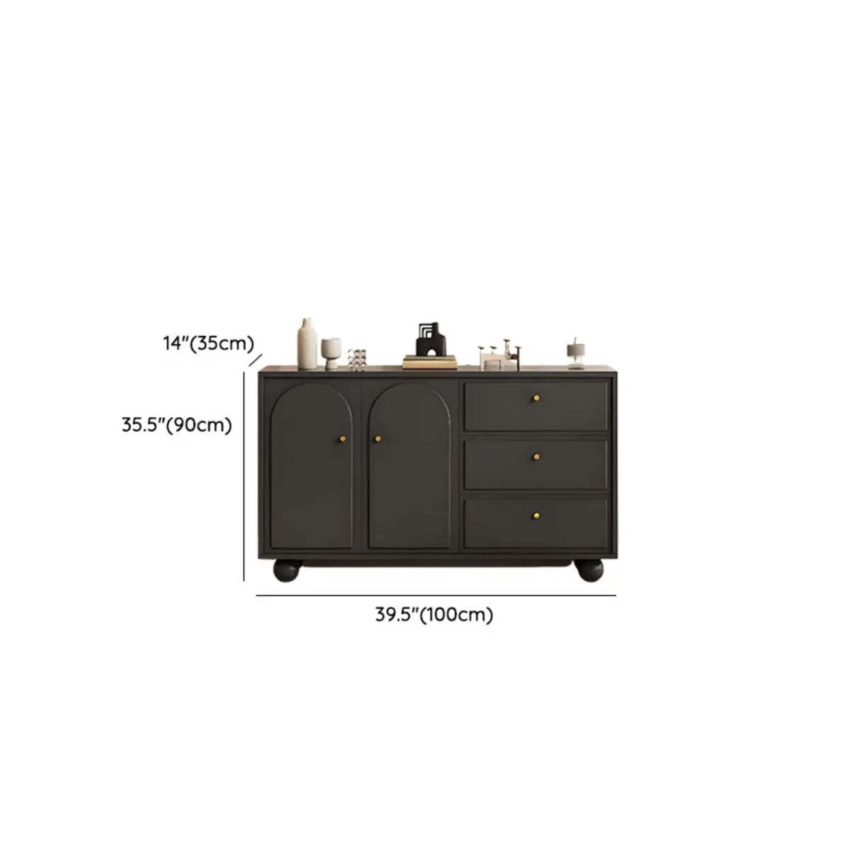 Simple Black Wood Drawer Shelf Buffet