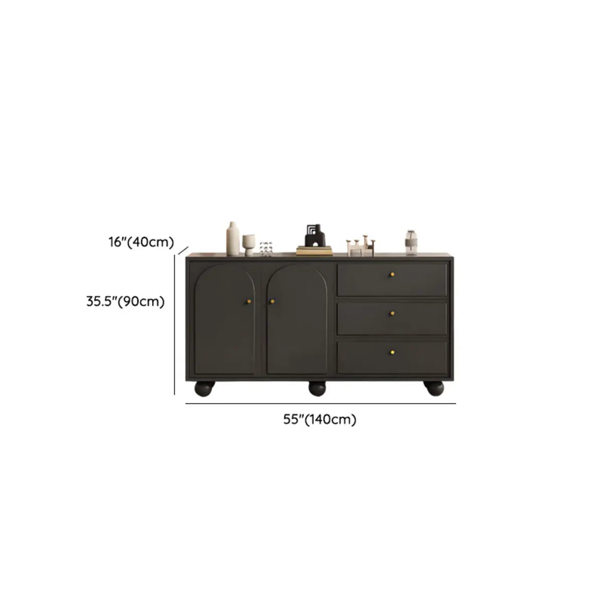Simple Black Wood Drawer Shelf Buffet