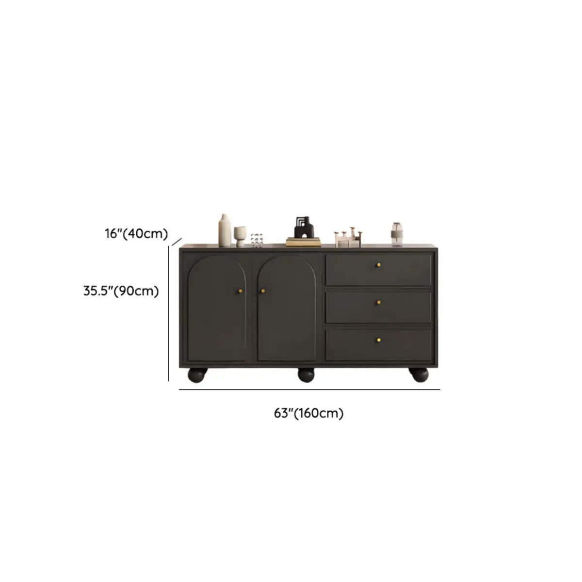 Simple Black Wood Drawer Shelf Buffet