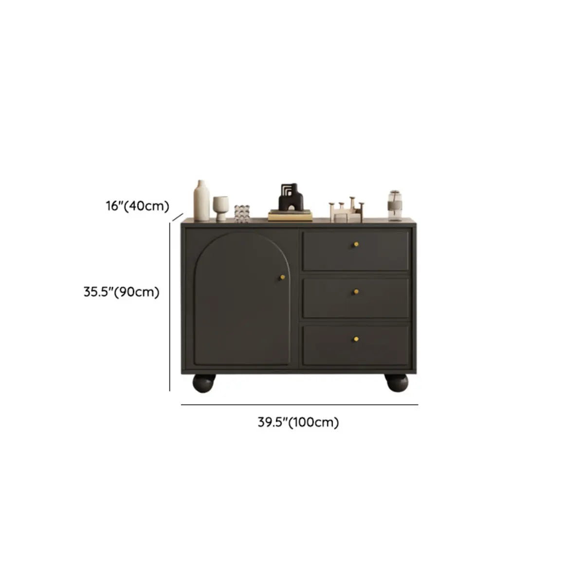 Simple Black Wood Drawer Shelf Buffet