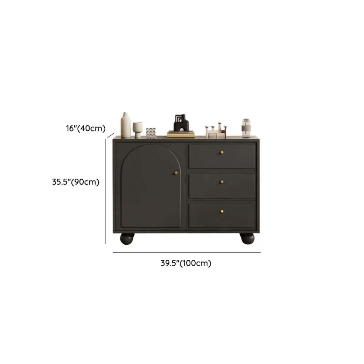 Simple Black Wood Drawer Shelf Buffet