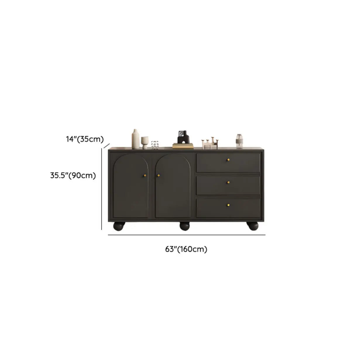 Simple Black Wood Drawer Shelf Buffet