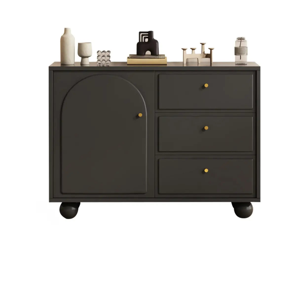 Simple Black Wood Drawer Shelf Buffet