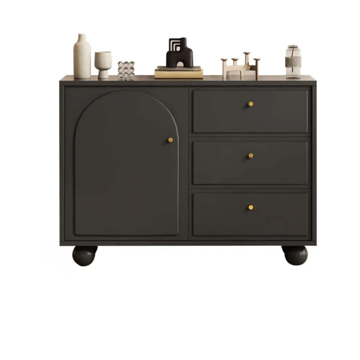Simple Black Wood Drawer Shelf Buffet