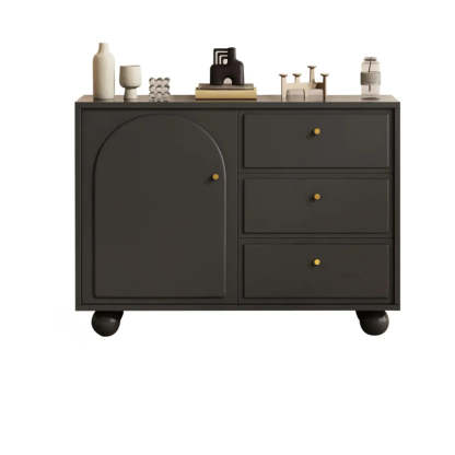 Simple Black Wood Drawer Shelf Buffet