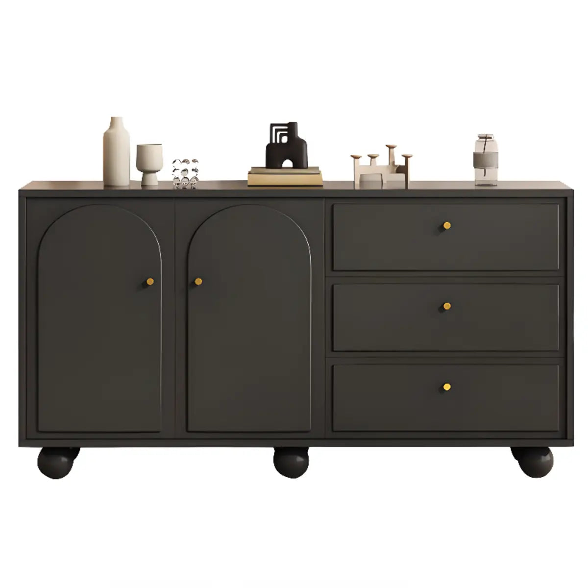 Simple Black Wood Drawer Shelf Buffet