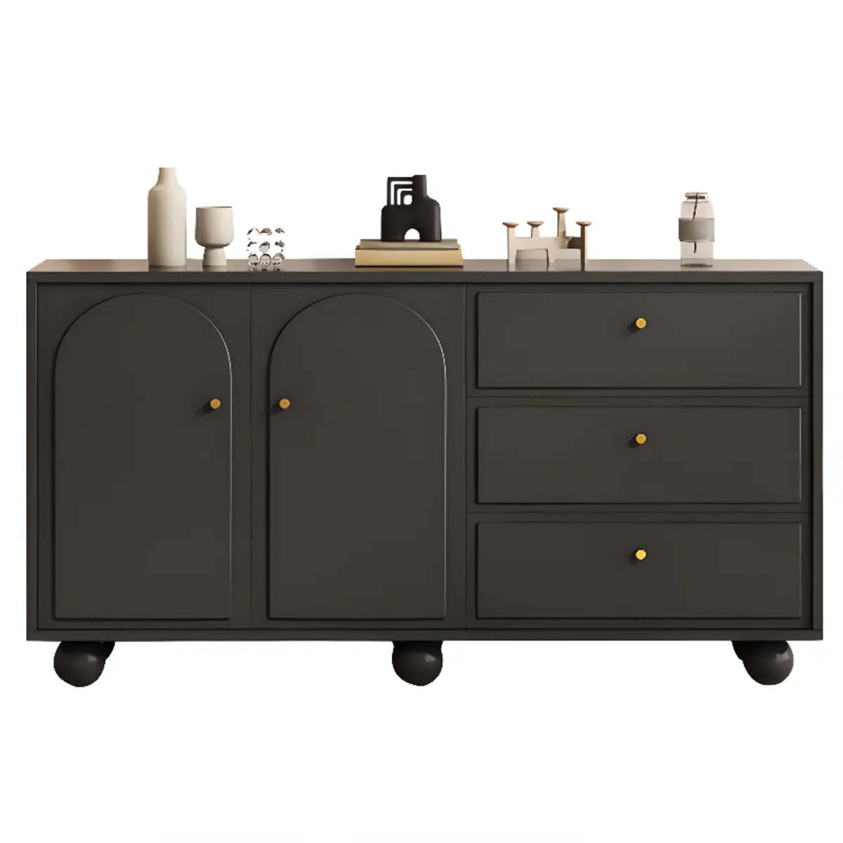 Simple Black Wood Drawer Shelf Buffet