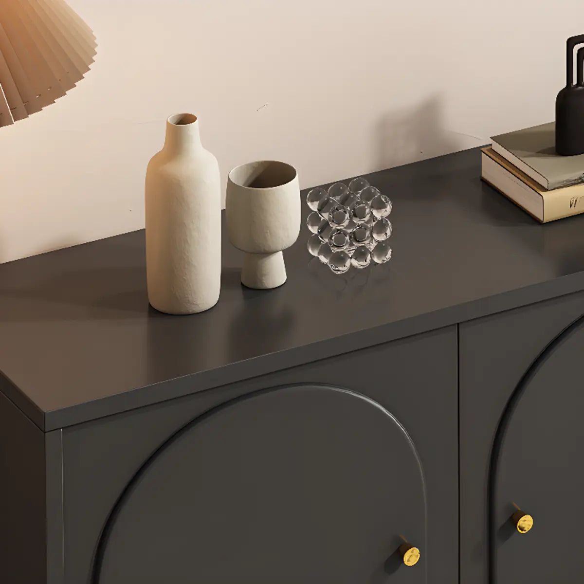 Simple Black Wood Drawer Shelf Buffet