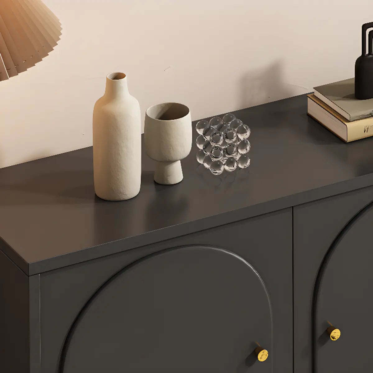 Simple Black Wood Drawer Shelf Buffet