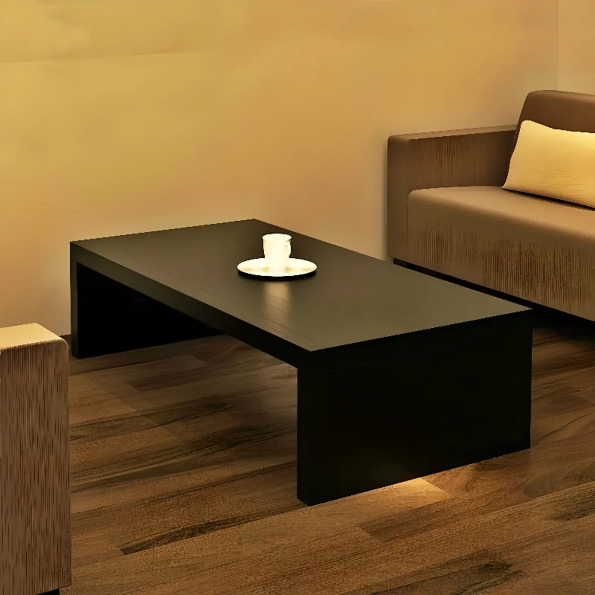 Modern rectangle simple black wood coffee tables, Lighom — 31.5" L x 16" W x 16" H