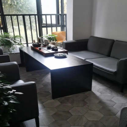 Simple Black Wood Rectangle Sled Coffee Table
