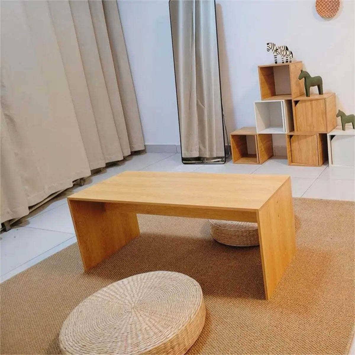 Simple Black Wood Rectangle Sled Coffee Table