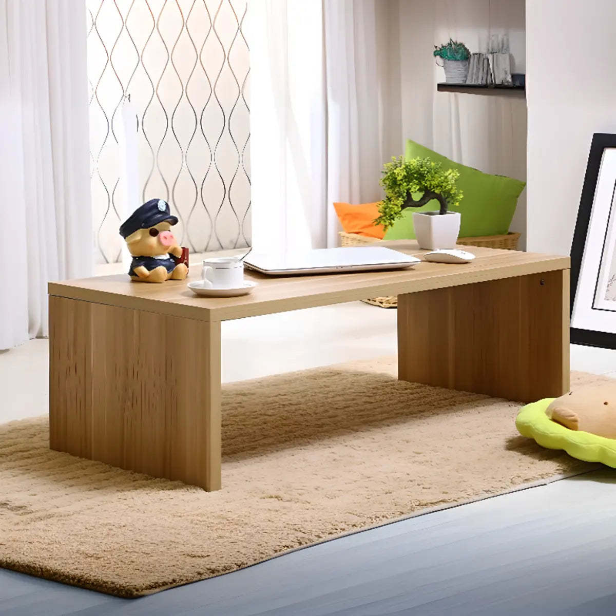 Simple Black Wood Rectangle Sled Coffee Table
