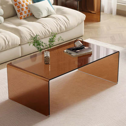 Brown Glass Rectangular Sledge Coffee Table