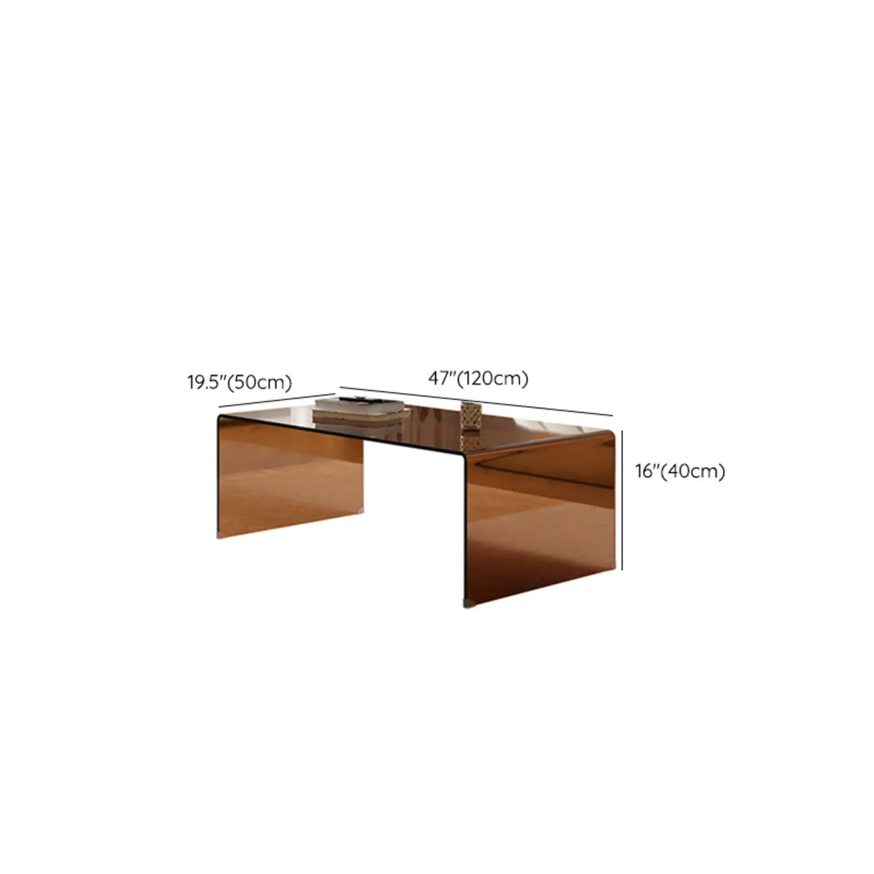 Brown Glass Rectangular Sledge Coffee Table