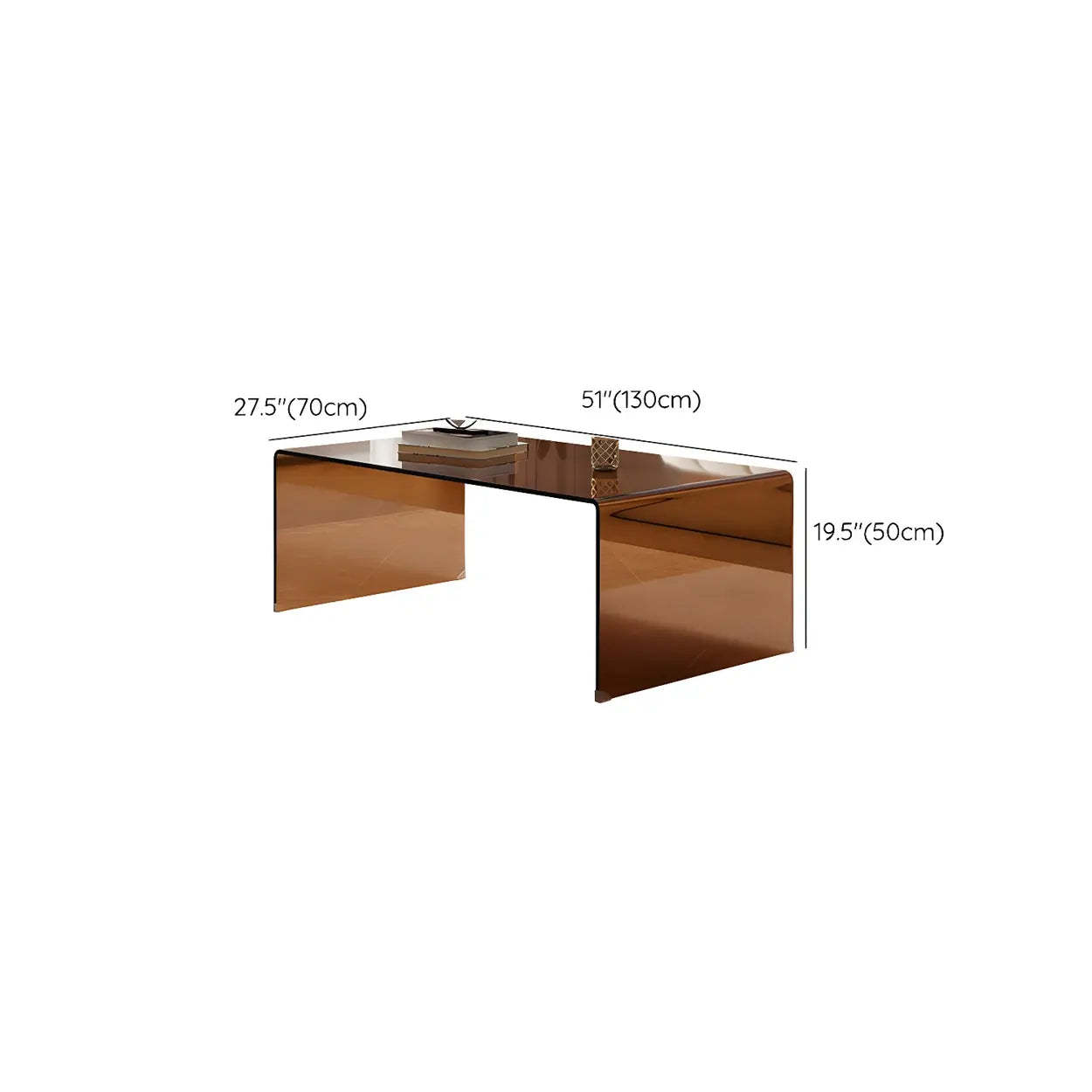 Brown Glass Rectangular Sledge Coffee Table