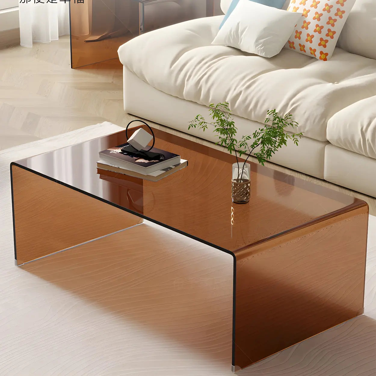 Modern rectangular sledge coffee tables in glass — 31.5"L x 16"W x 20"H