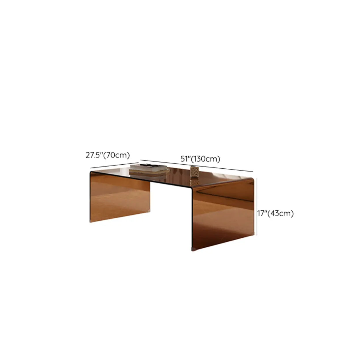 Brown Glass Rectangular Sledge Coffee Table