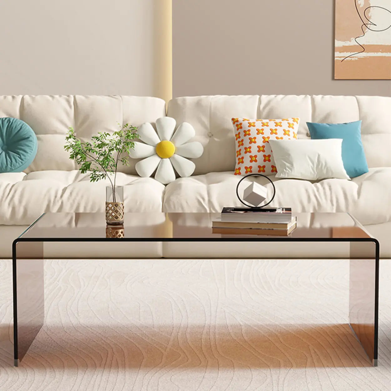Brown Glass Rectangular Sledge Coffee Table