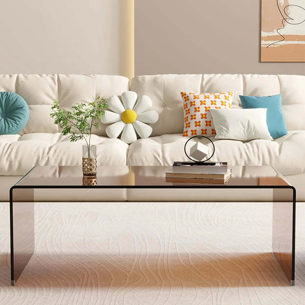 Brown Glass Rectangular Sledge Coffee Table