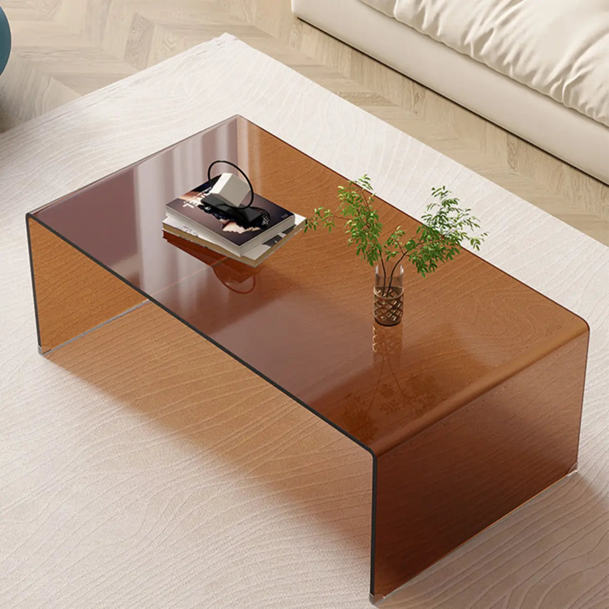 Brown Glass Rectangular Sledge Coffee Table