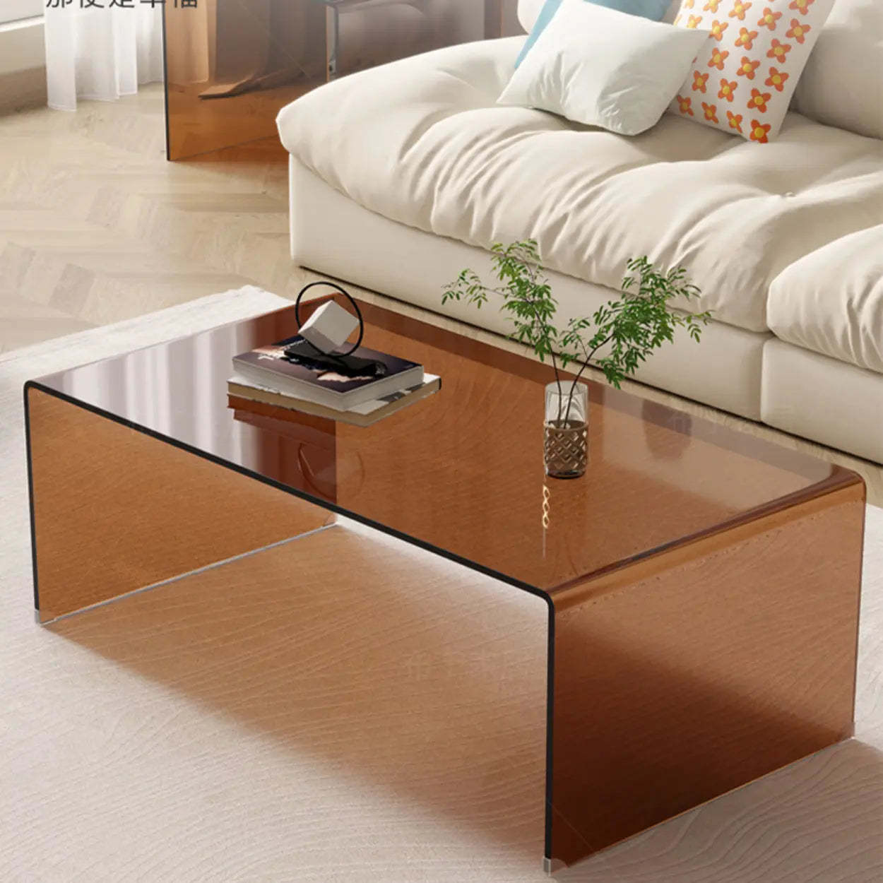 Brown Glass Rectangular Sledge Coffee Table