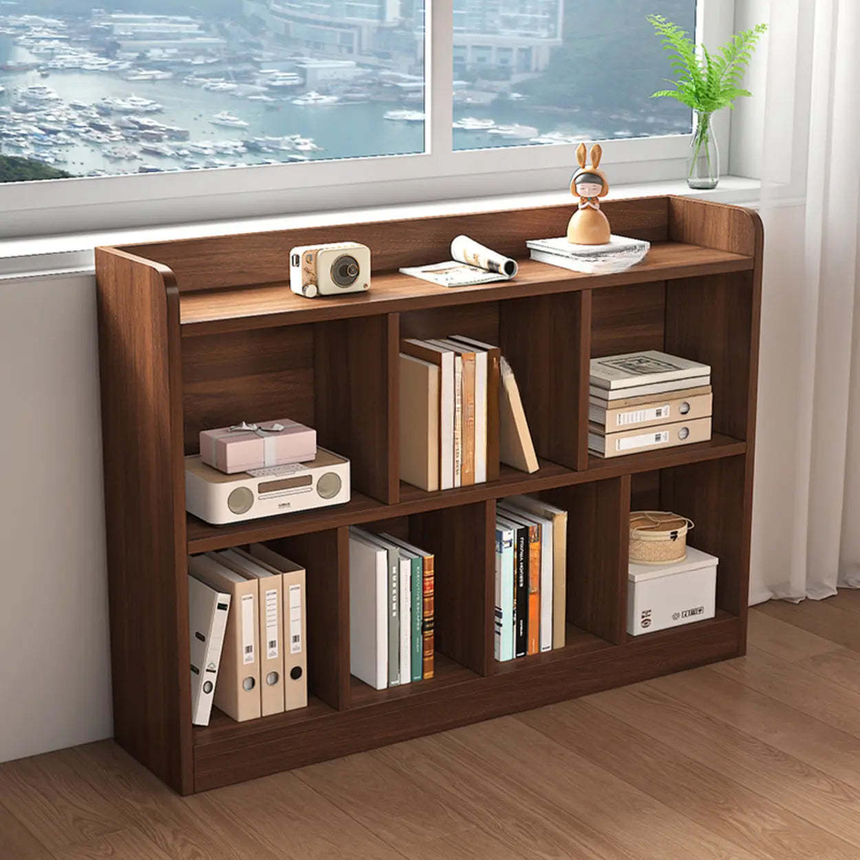 Simple Brown Horizontal Wood Short Bookcase