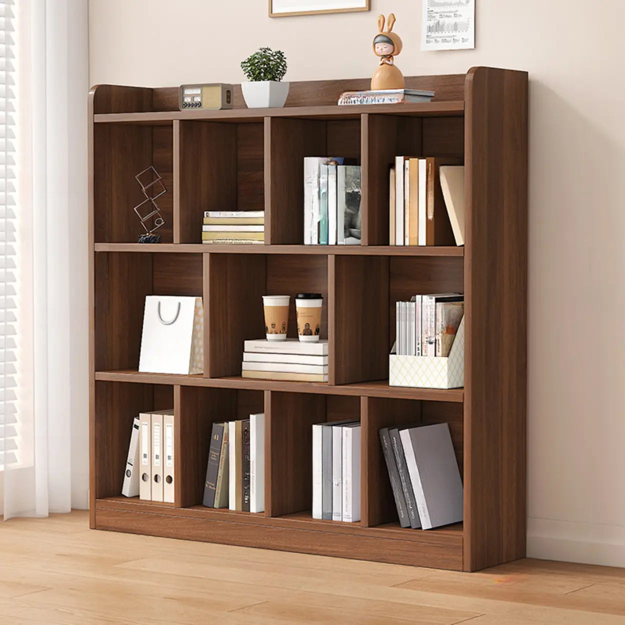 Simple Brown Horizontal Wood Short Bookcase