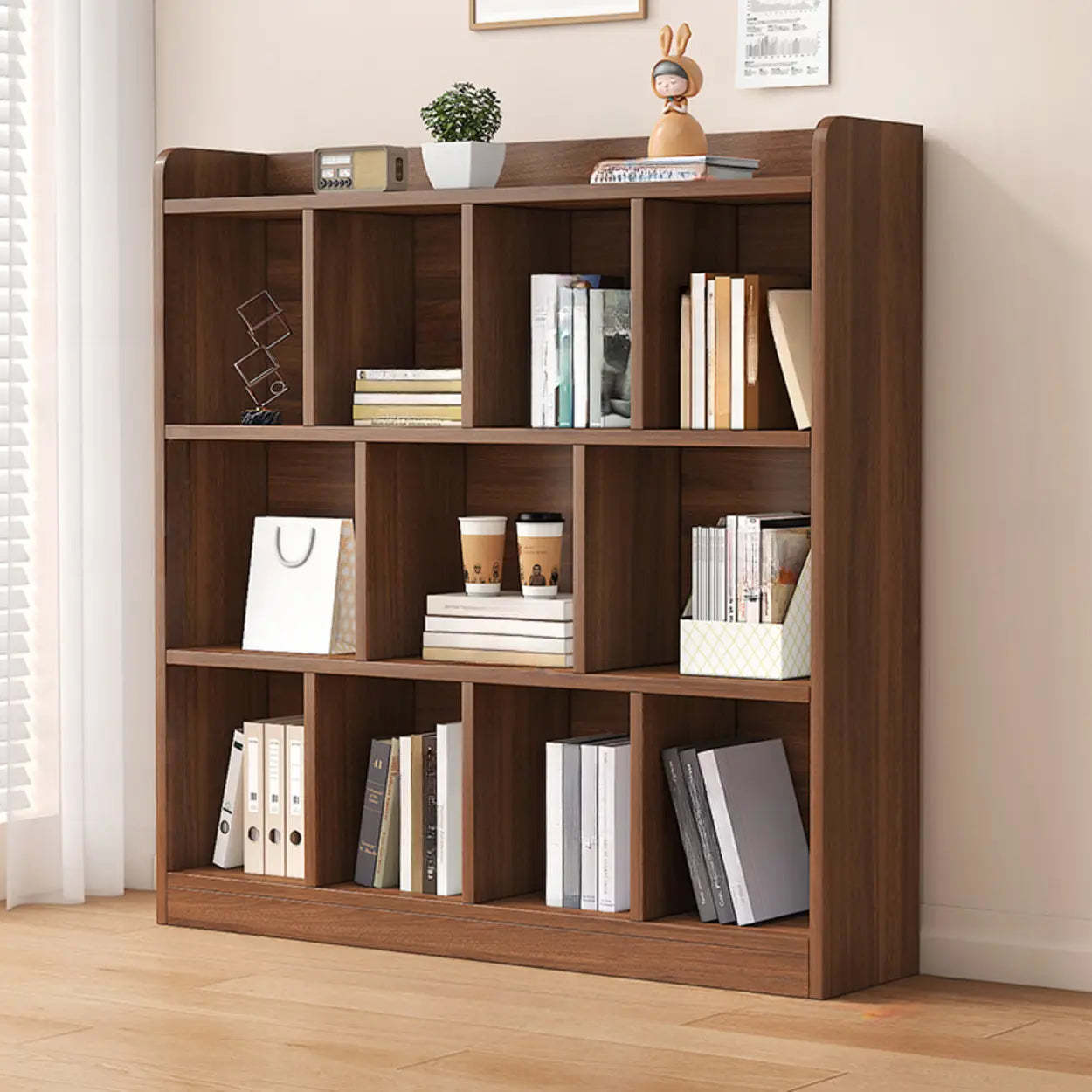Simple Brown Horizontal Wood Short Bookcase