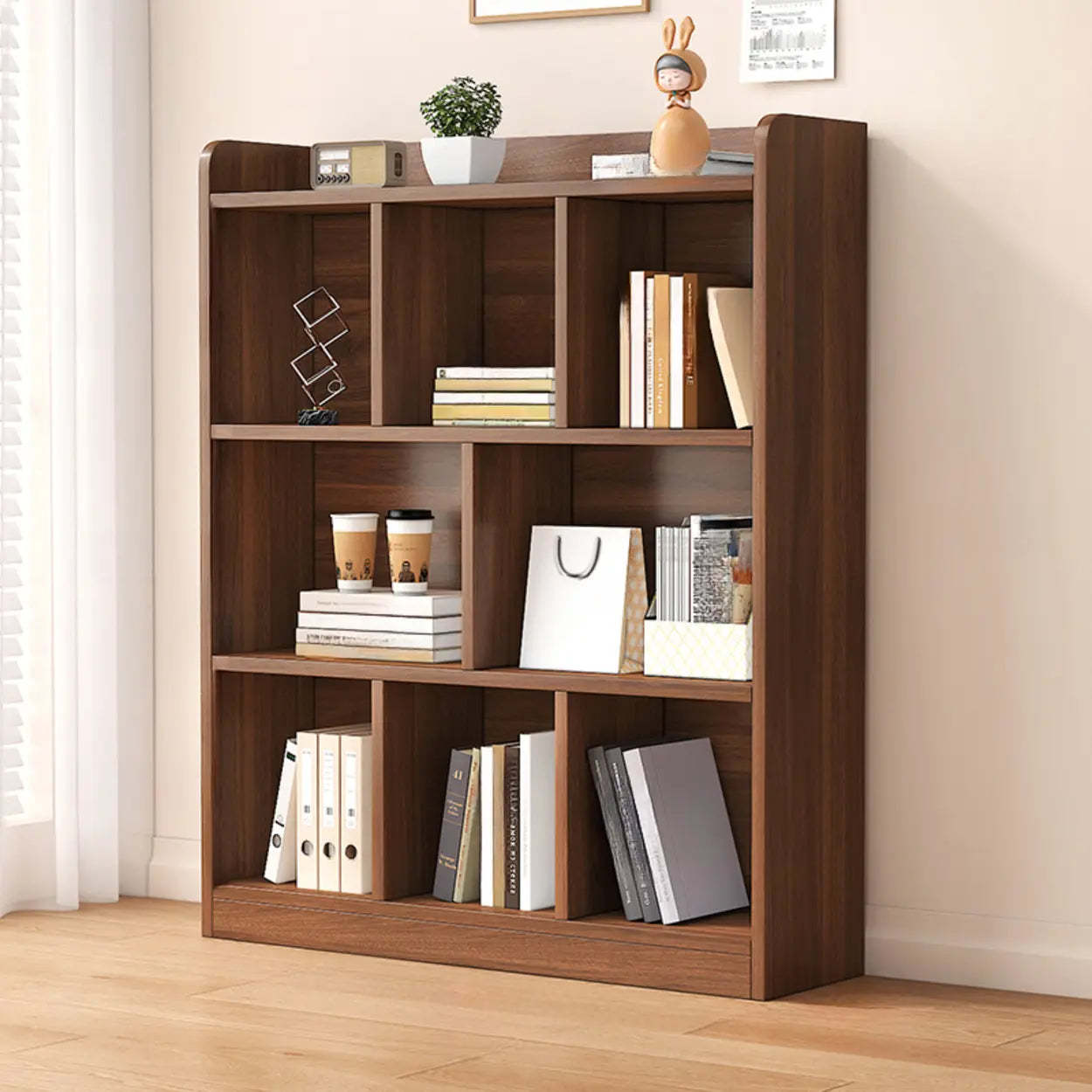 Simple Brown Horizontal Wood Short Bookcase
