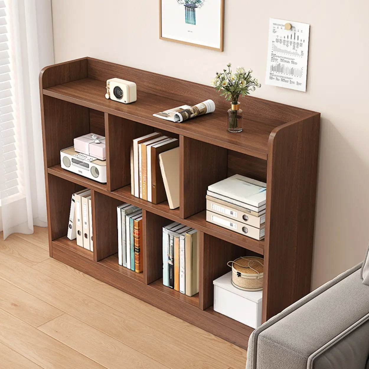 Simple Brown Horizontal Wood Short Bookcase