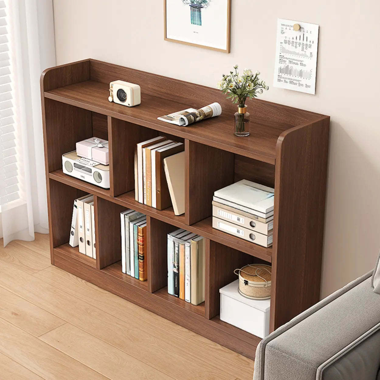 Simple Brown Horizontal Wood Short Bookcase