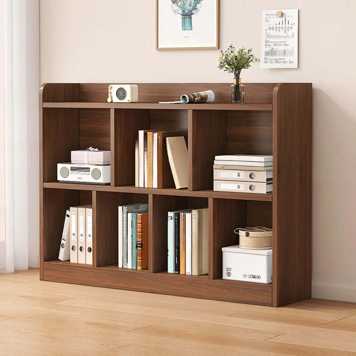 Simple Brown Horizontal Wood Short Bookcase